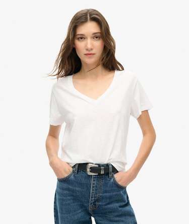 Ruimvallend geborduurd T-shirt met V-hals
